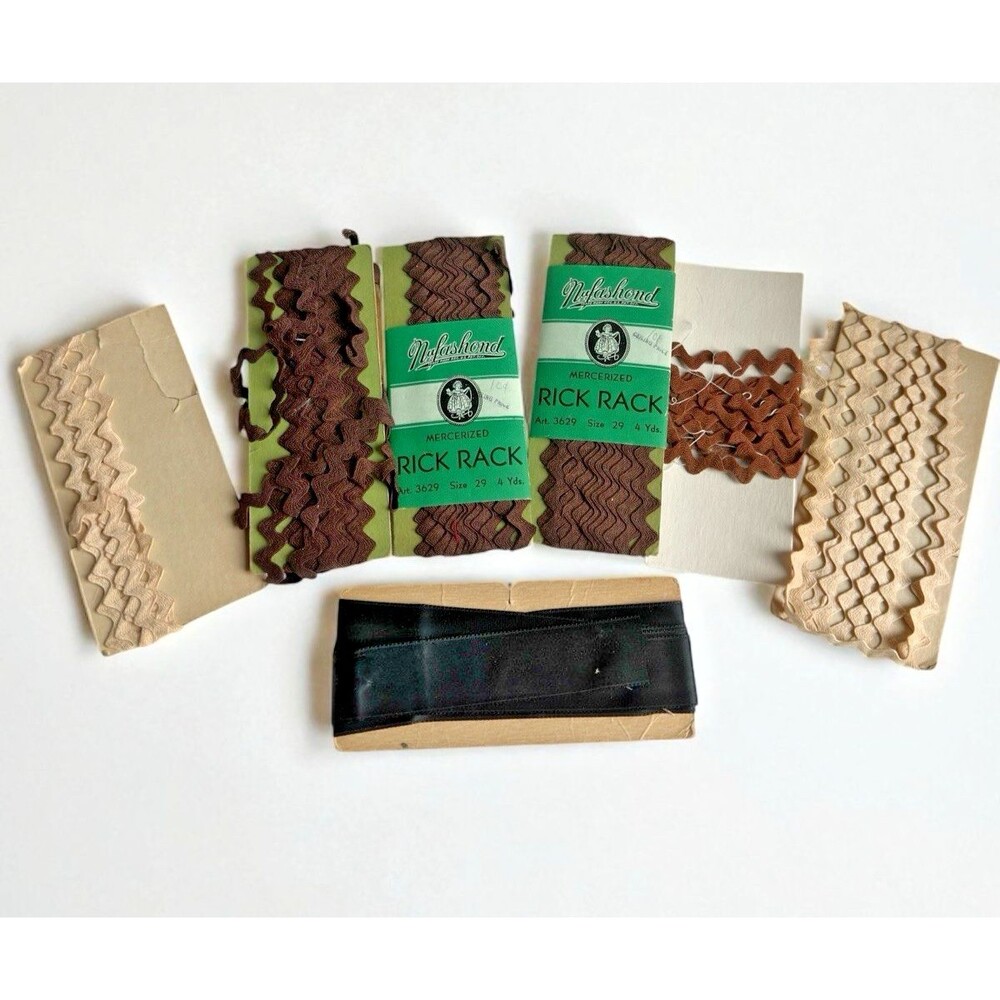 Vintage Mercerized Rick Rack Trim Lot Sewing Craft Supply Brown Beige